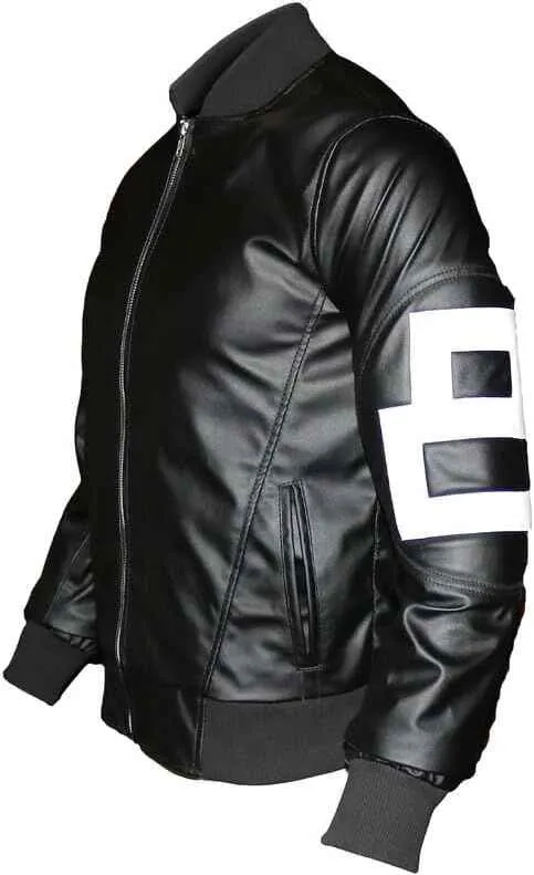 8 Ball Pool Bomber Jacket- Faux Leather Seinfeld David Puddy Eight ball Lettermen Jacket 90's Leather Bomber Jacket Black & White - Image 3