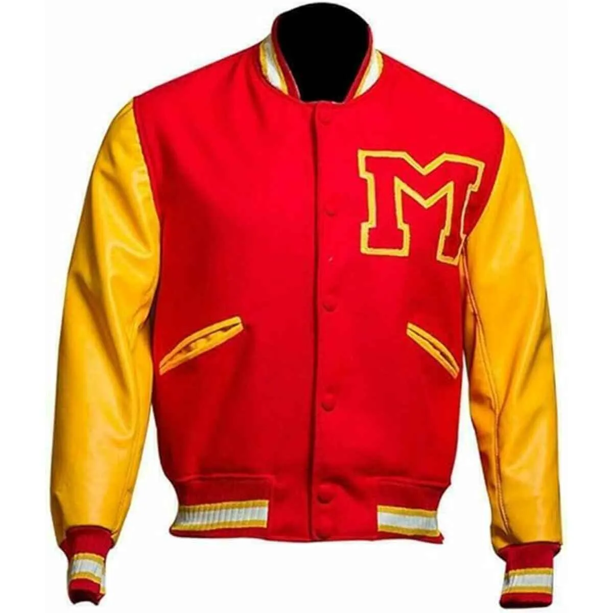 Men's MJ Thriller Red M Logo Letterman Bomber Varsity Jacket (XXS-4XL)