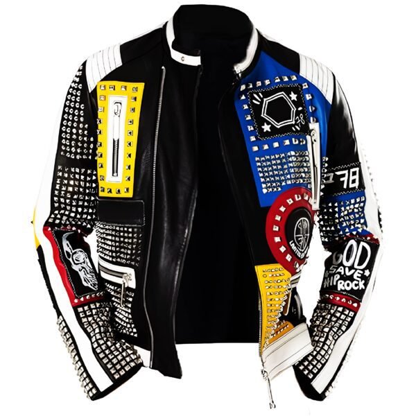 Men studded biker leather jacket punk rock USA