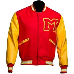 Men’s MJ Thriller Red M Logo Letterman Bomber Varsity Jacket